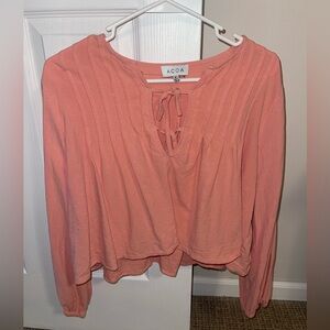 Salmon Colored Cropped Long Sleeve Blouse